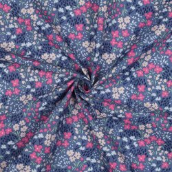 Beschichtete Baumwolle Blumen - jeansblau