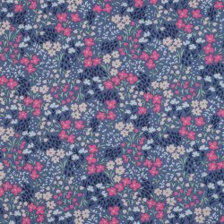 Beschichtete Baumwolle Blumen - jeansblau