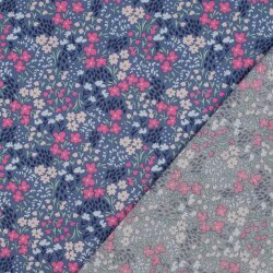 Beschichtete Baumwolle Blumen - jeansblau