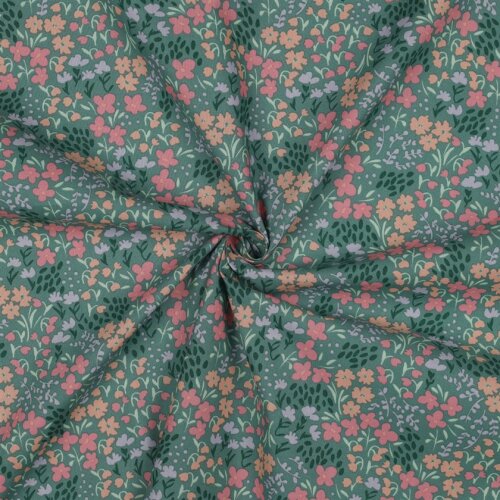 Beschichtete Baumwolle Blumen - grün