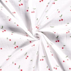 Musselin Digital Kirschen - weiß