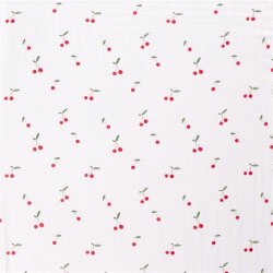 Musselin Digital Kirschen - weiß