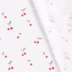 Musselin Digital Kirschen - weiß