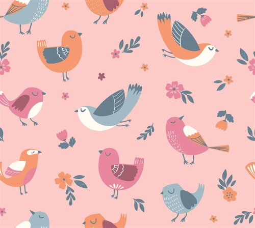 Regenjackenstoff Digital bunte Vögel - softrosa
