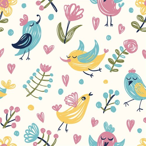 Regenjackenstoff Digital bunte süße Vögel - creme