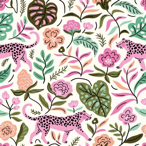 Regenjackenstoff Digital bunte Pantherwelt - creme