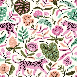 Regenjackenstoff Digital bunte Pantherwelt - creme