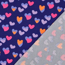 Baumwolljersey Neon Herzen - kobaltblau