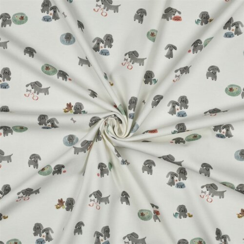 Baumwolljersey Organic Digital Hunde - creme