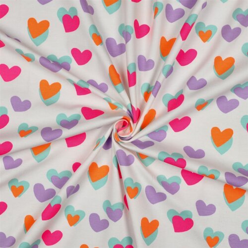 Baumwolljersey Neon Herzen - altweiss