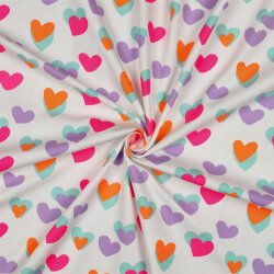 Baumwolljersey Neon Herzen - altweiss