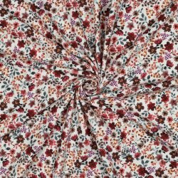 Baumwolljersey Organic Digital Blumen - creme/dunkelweinrot