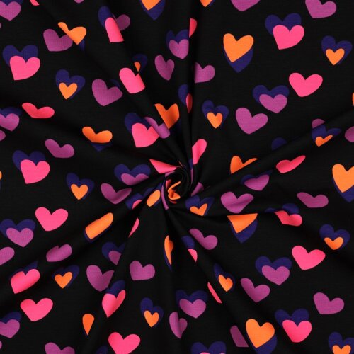 Baumwolljersey Neon Herzen - schwarz