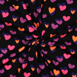 Baumwolljersey Neon Herzen - schwarz