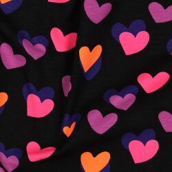 Baumwolljersey Neon Herzen - schwarz
