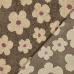 Teddystoff creme Blumen - taupe