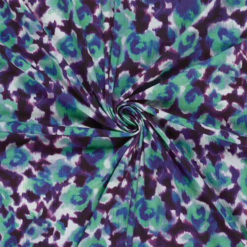 French Terry Digital Leotupfen - violett/türkis