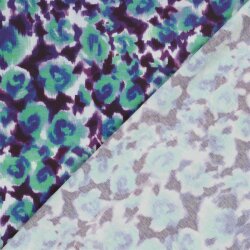 French Terry Digital Leotupfen - violett/türkis