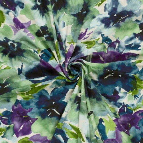 French Terry Digital bunte Blumen - frühlingsgrün