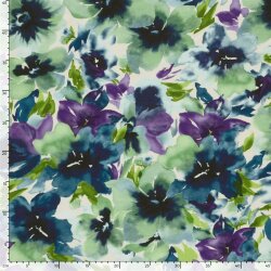 French Terry Digital bunte Blumen - frühlingsgrün