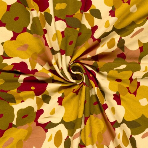French Terry Digital Retro Blümchen - ocker
