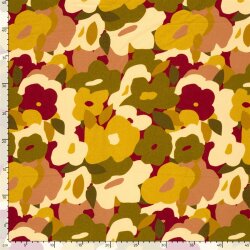 French Terry Digital Retro Blümchen - ocker