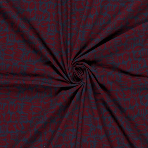French Terry Digital Abstrakt - dunkelblau/rot