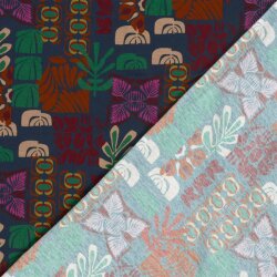 French Terry Digital Retro Kunst - dunkelblau