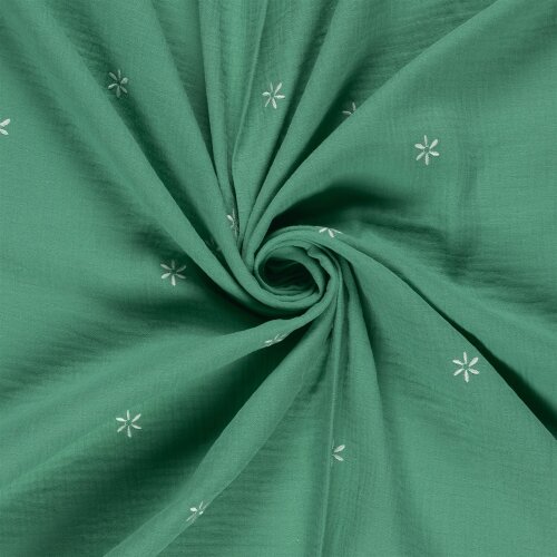 Musselin Bestickte Blümchen - smaragdgrün