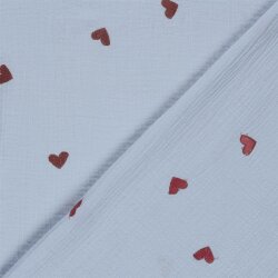 Musselin Bestickte Herzen - hellblau