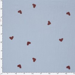 Musselin Bestickte Herzen - hellblau