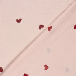 Musselin Bestickte Herzen - softrosa