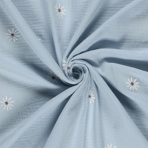 Musselin Bestickte Gänseblümchen - hellblau