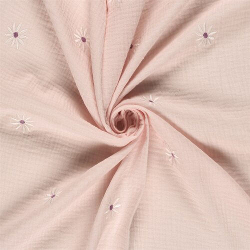 Musselin Bestickte Gänseblümchen - softrosa