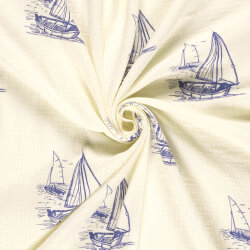 Musselin Segelboote - creme/stahlblau