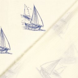 Musselin Segelboote - creme/stahlblau
