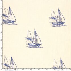Musselin Segelboote - creme/stahlblau