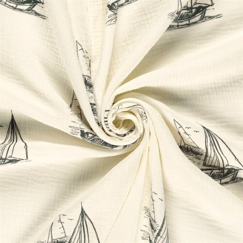 Musselin Segelboote - creme/dunkelblau