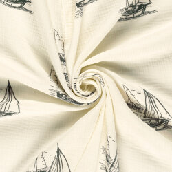 Musselin Segelboote - creme/dunkelblau