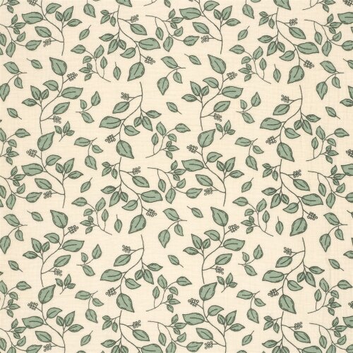 Musselin Blätterregen - beige/salbei