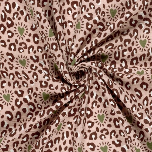 Musselin Leoflecken & Herzen - rosa