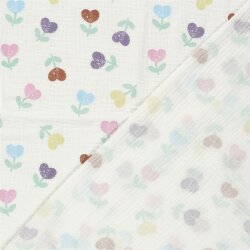 Musselin bunte Herzblumen - creme