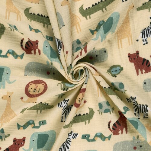 Musselin bunte Zootiere - vanille