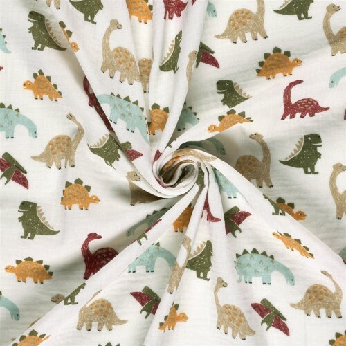 Musselin bunte Dinosaurier - creme