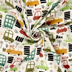 Musselin lustige Fahrzeuge - creme