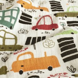 Musselin lustige Fahrzeuge - creme