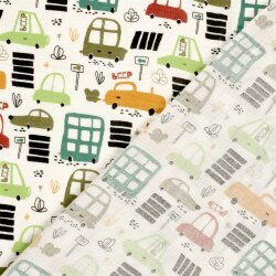 Musselin lustige Fahrzeuge - creme