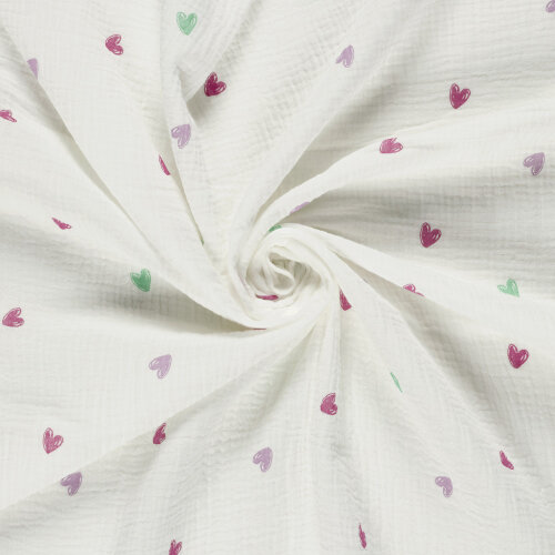 Musselin bunter Herzregen - creme