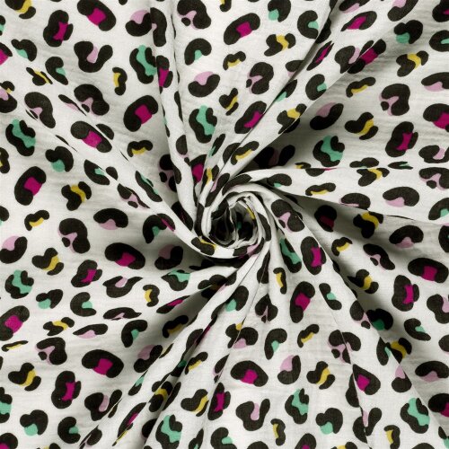 Musselin bunte Leotupfen - creme