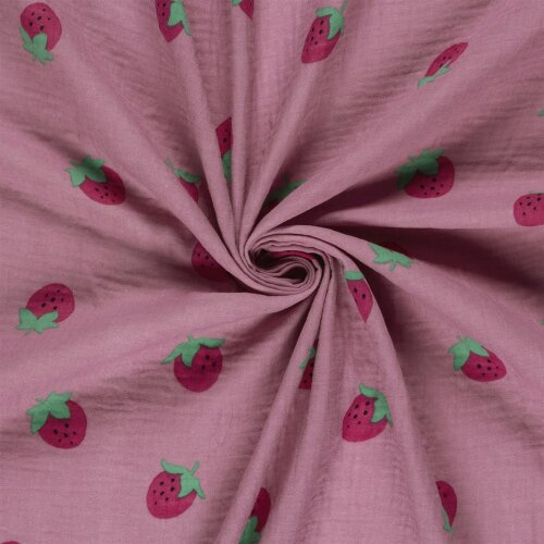 Musselin große Erdbeeren - hellpink